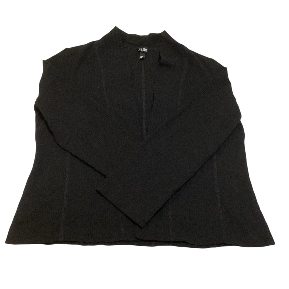 Eileen Fisher Black Knit Open Front Cardigan Jacket Minimalist